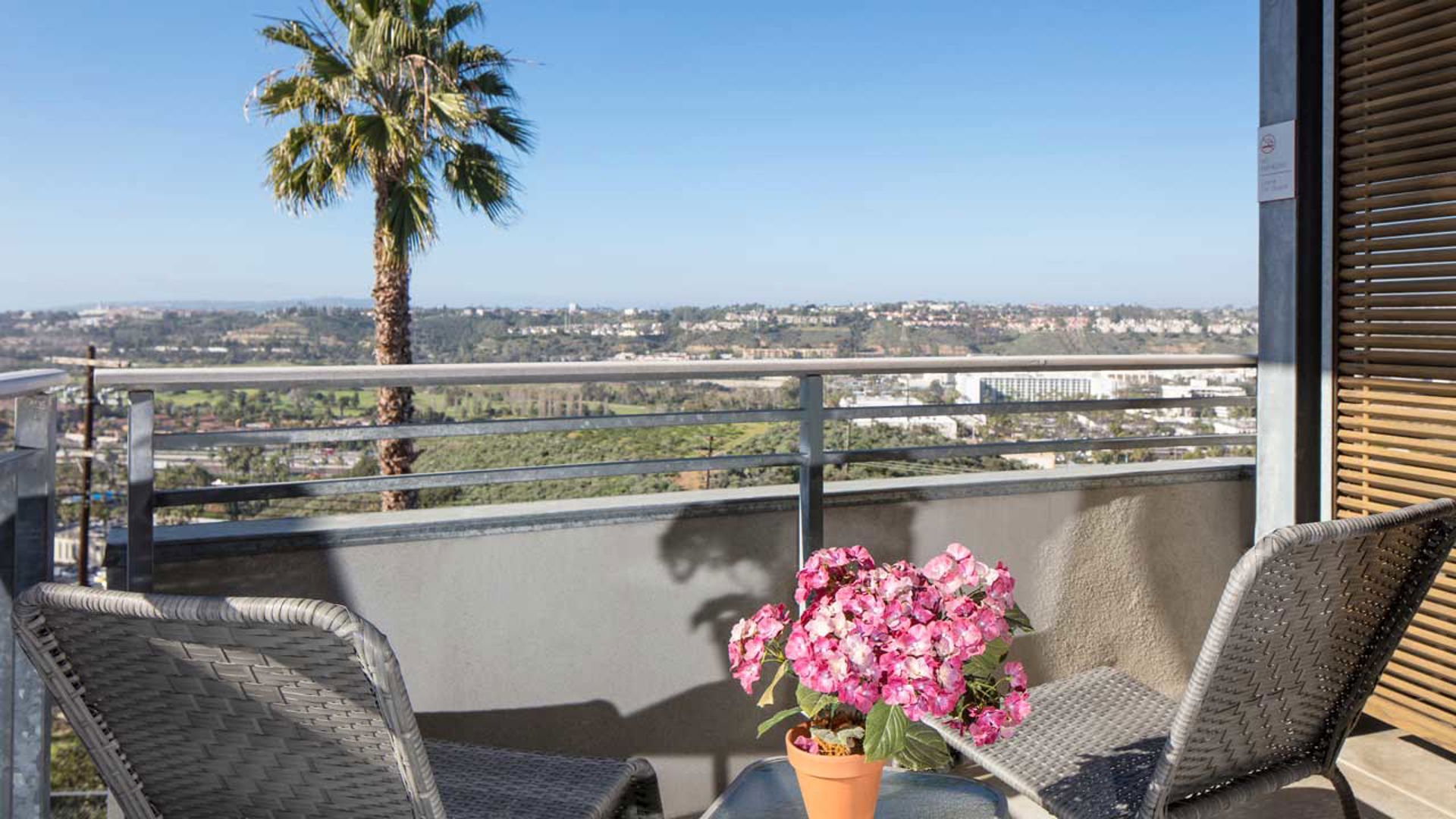 Balcony and view of San Diego from Bannister Family House