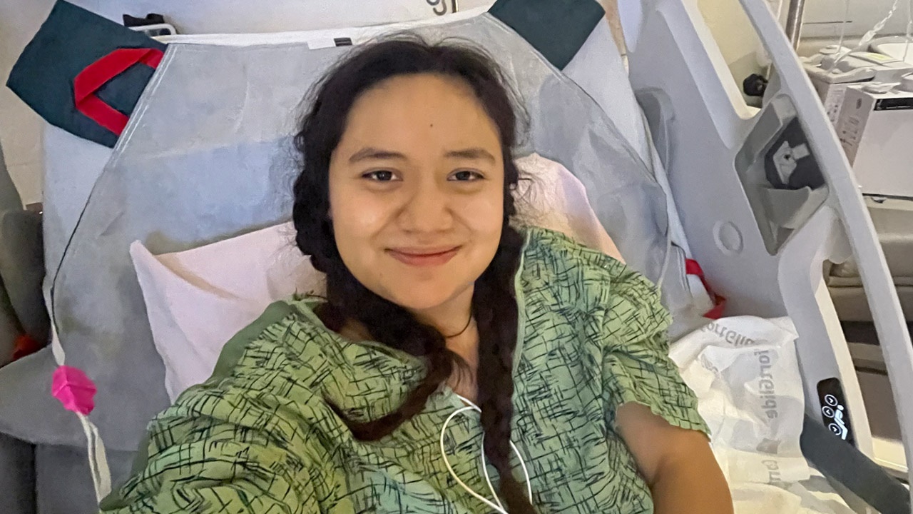 AVM patient Marbella Ramirez in hospital room
